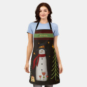 おもしろいフォークお洒落雪だるま エプロン (着用した状態)