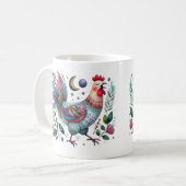 おもしろいフォークアートスタイル鶏または鶏の夜 コーヒーマグカップ (正面左)