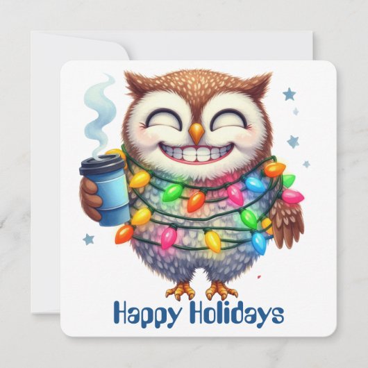 おもしろいフクロウのホリデーグリーティングカード シーズンカード (正面)