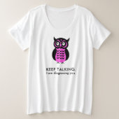 おもしろいフクロウの保口声 プラスサイズTシャツ (デザイン正面)