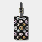 おもしろいフクロウの黒い背景 ラゲッジタグ (正面縦)