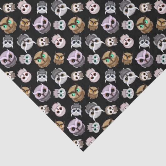 おもしろいフクロウの黒い背景 薄葉紙 (詳細)