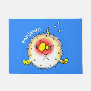 おもしろいフグ・トゲトゲフグのイラスト ドアマット