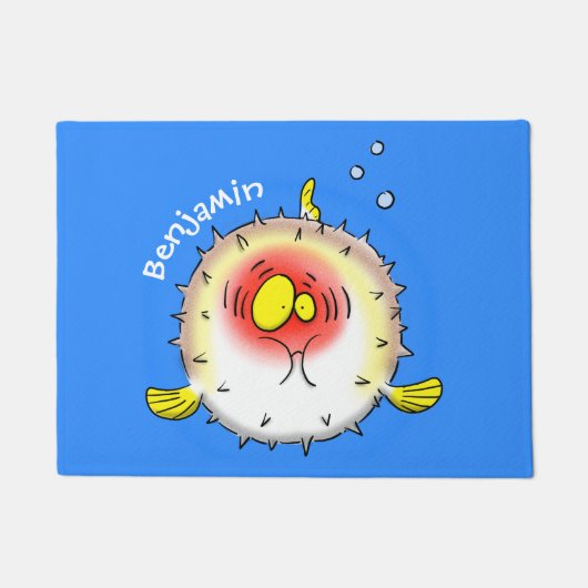 おもしろいフグ・トゲトゲフグのイラスト ドアマット (正面)