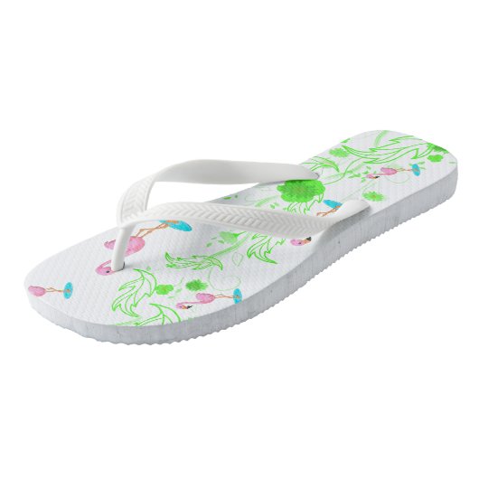 おもしろいフラミンゴとグリーンつる植物 ビーチサンダル (アングル)
