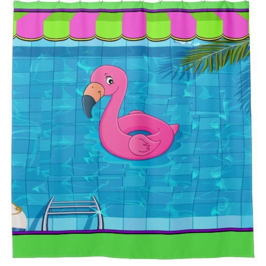 おもしろいフラミンゴのプールシャワーカーテン シャワーカーテン (正面)