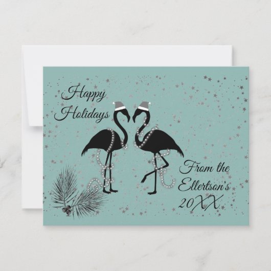 おもしろいフラミンゴスクリスマスパーソナライズされたグリッター 案内状 (正面)