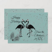 おもしろいフラミンゴスクリスマスパーソナライズされたグリッター 案内状 (正面/裏面)