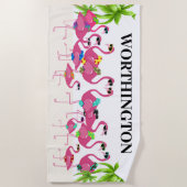 おもしろいフラミンゴ族 ビーチタオル (正面)