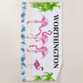 おもしろいフラミンゴ族 ビーチタオル (正面)