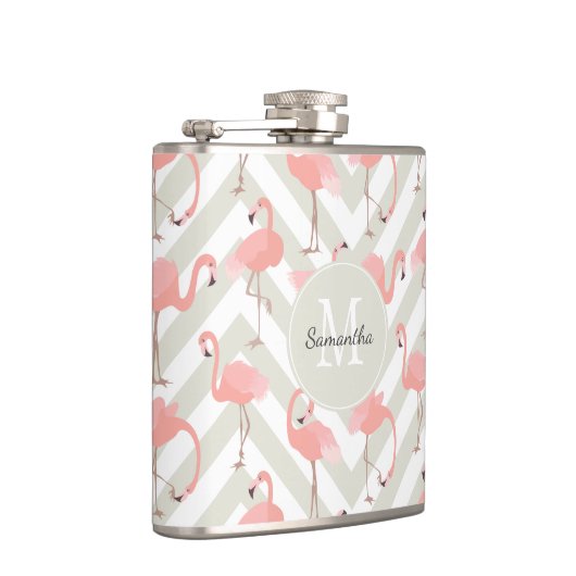 おもしろいフラミンゴ模様(モノグラム) フラスク (右)