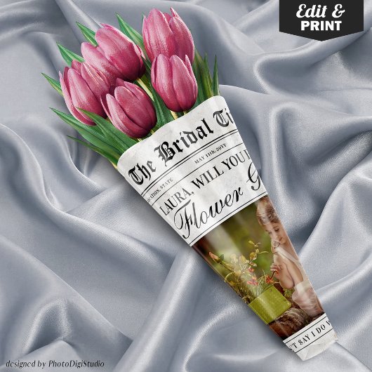 おもしろいフラワーガール提案新聞フラワーブーケ ラッピングペーパーシート