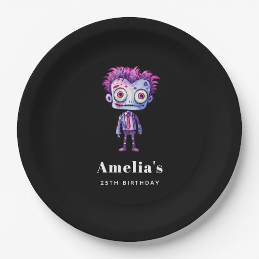 おもしろいフランケンシュタインモンスターハロウィーンおもしろい誕生日 ペーパープレート (正面)