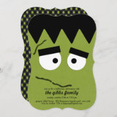 おもしろいフランケンシュタイン顔ハローウィンパーティ 招待状 (正面/裏面)