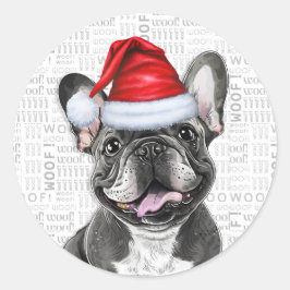 おもしろいフランスのブルドッグとウーフアートクリスマス ラウンドシール