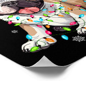 おもしろいフランスのブルドッグツリークリスマスライトクリスマス ポスター (角)