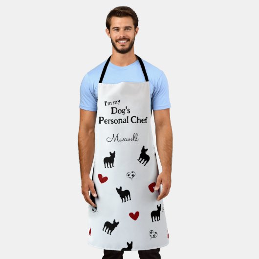 おもしろいフランスのブルドッグパーソナライズされた型 エプロン (着用した状態)