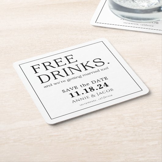 おもしろいフリードリンクの保存日 スクエアペーパーコースター (アングル)