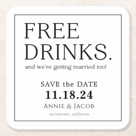 おもしろいフリードリンクの保存日 スクエアペーパーコースター (正面)