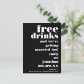 おもしろいフリー飲み物白黒結婚式の日付を保存 案内ポストカード (スタンド正面)
