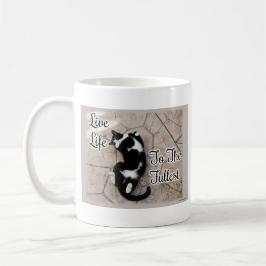 おもしろいフルライフやる気を起こさせるキャットフォト引用文 コーヒーマグカップ (左)