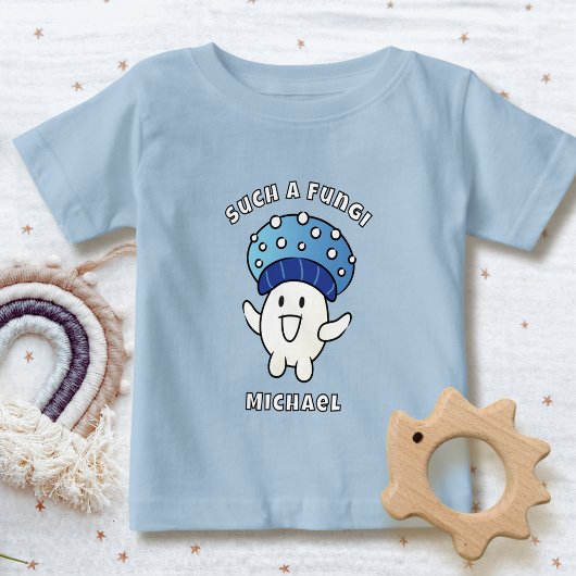 おもしろいフレーズ カワイイ キノコ キャラクター 菌類 青 ベビーTシャツ