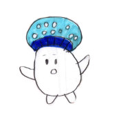 おもしろいフレーズ カワイイ キノコ キャラクター 菌類 青 ベビーTシャツ