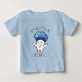 おもしろいフレーズ カワイイ キノコ キャラクター 菌類 青 ベビーTシャツ (正面)