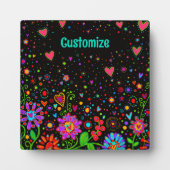 おもしろいフローラお洒落ハートパーソナライズされた黒 フォトプラーク (正面)