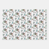 おもしろいフローラと服、明るい青と茶色 ラッピングペーパーシート (正面3)