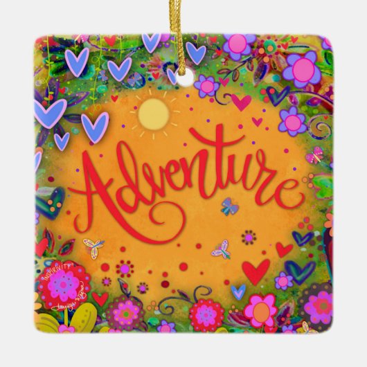 おもしろいフローラアドベンチャーカラフルかわいらしハート セラミックオーナメント (正面)