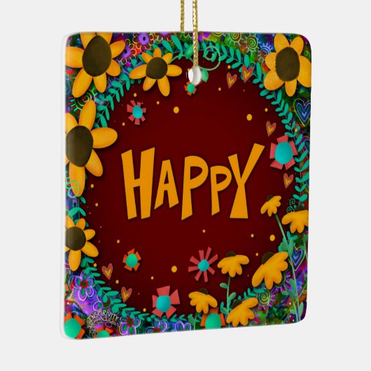 おもしろいフローライエローデイジーハッピーインスピレーション セラミックオーナメント (右)
