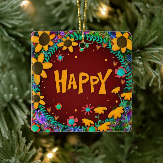 おもしろいフローライエローデイジーハッピーインスピレーション セラミックオーナメント (ツリー)
