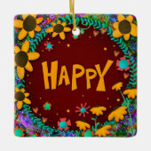 おもしろいフローライエローデイジーハッピーインスピレーション セラミックオーナメント (正面)