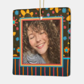 おもしろいフローラカスタムデイジー写真名日付 セラミックオーナメント (左)