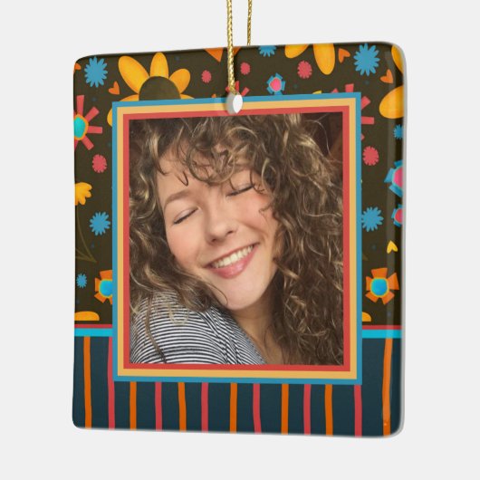 おもしろいフローラカスタムデイジー写真名日付 セラミックオーナメント (左)