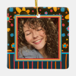 おもしろいフローラカスタムデイジー写真名日付 セラミックオーナメント