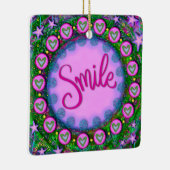 おもしろいフローラスマイルパープルかわいらしハート刺激性 セラミックオーナメント (右)
