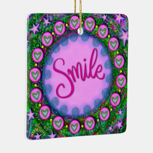 おもしろいフローラスマイルパープルかわいらしハート刺激性 セラミックオーナメント (右)