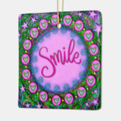 おもしろいフローラスマイルパープルかわいらしハート刺激性 セラミックオーナメント (左)