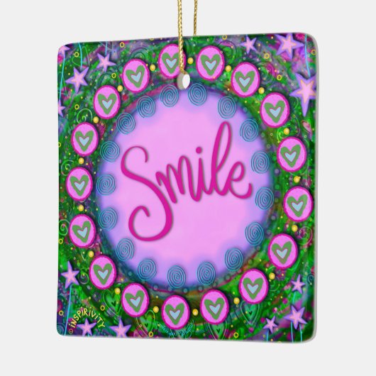 おもしろいフローラスマイルパープルかわいらしハート刺激性 セラミックオーナメント (左)