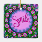 おもしろいフローラスマイルパープルかわいらしハート刺激性 セラミックオーナメント (裏面)