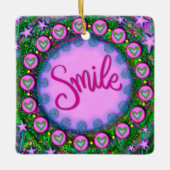 おもしろいフローラスマイルパープルかわいらしハート刺激性 セラミックオーナメント (正面)