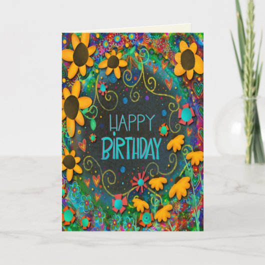 おもしろいフローラデイジートレンディー誕生日カラフル、 カード (正面)