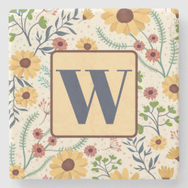 おもしろいフローラデイジーパタカスタムーンイニシャル ストーンコースター