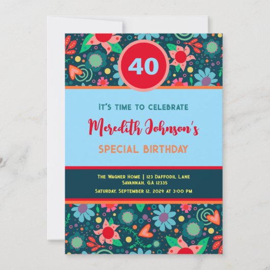 おもしろいフローラパーソナライズされた時代誕生日招待状 招待状 (正面)