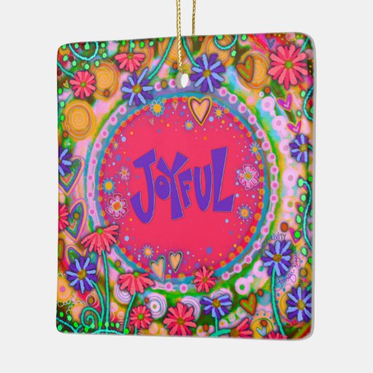 おもしろいフローラピンク喜び幸せなインスピレーション セラミックオーナメント (左)