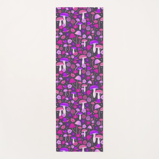 おもしろいフローラマッシュルームピンク、紫と黒 ヨガマット (正面)