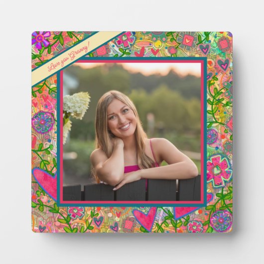 おもしろいフローララブハート写真メッセージ フォトプラーク (正面)