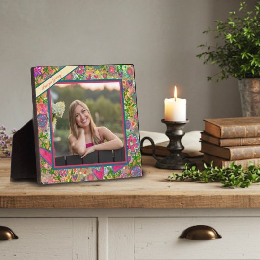 おもしろいフローララブハート写真メッセージ フォトプラーク